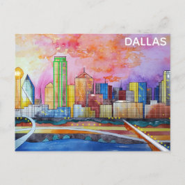 Dallas Texas Watercolor City Skyline Vykort
