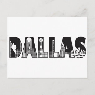 Dallas Text med Byggnad-kontur Teckning Vykort