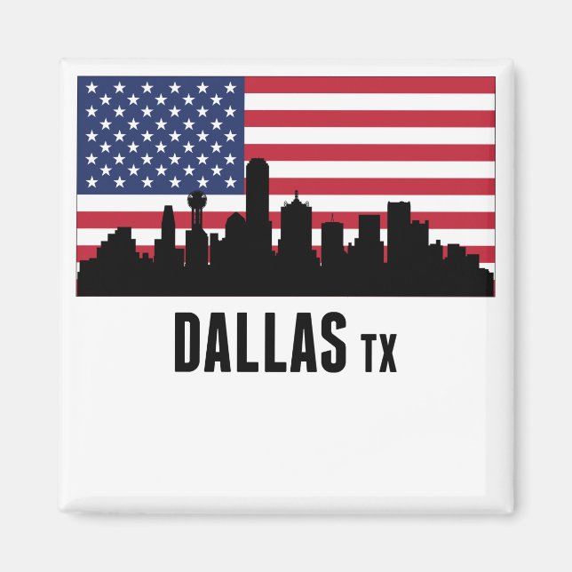 Dallas TX American Flagga Magnet (Framsidan)