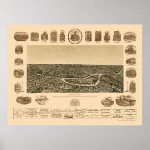 Dallas, TX Panoramic Karta - 1892 Poster