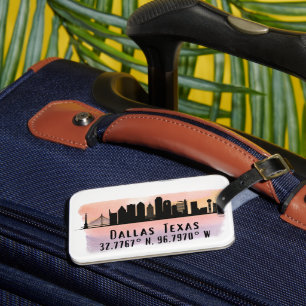 Dallas TX Skyline Latitude och Longitud Bagagebricka