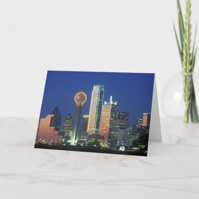 "Dallas, TX skyline nattetid med Reunion Torn" Kort (Framsida)