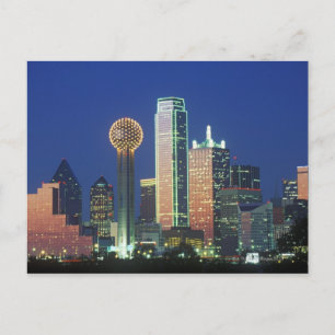 "Dallas, TX skyline nattetid med Reunion Torn" Vykort