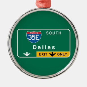 Dallas TX-vägmärke Julgransprydnad Metall