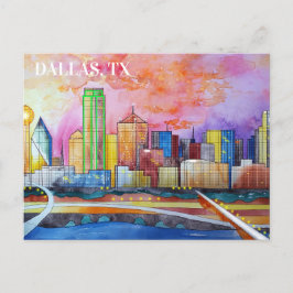 Dallas, Tx Watercolor vycard Vykort