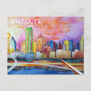 Dallas, Tx Watercolor vycard Vykort
