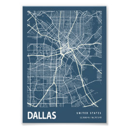 Dallas - United Stater Blueprint City Karta Fototryck