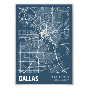 Dallas - United Stater Blueprint City Karta Fototryck