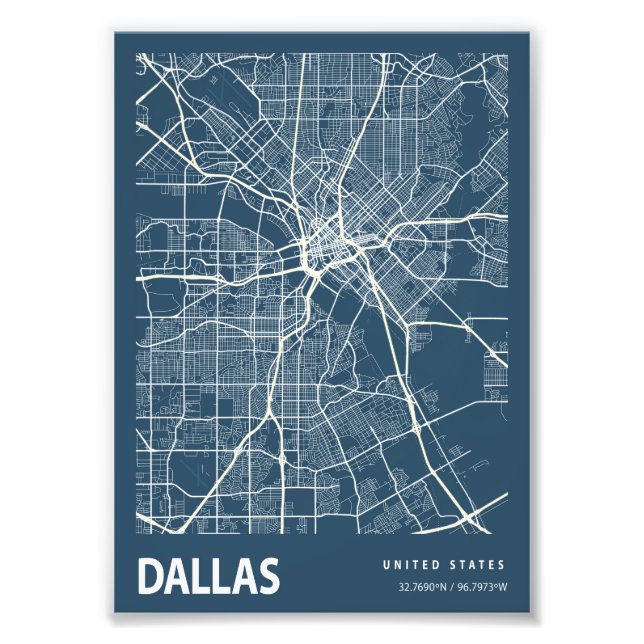 Dallas - United Stater Blueprint City Karta Fototryck (Framsidan)