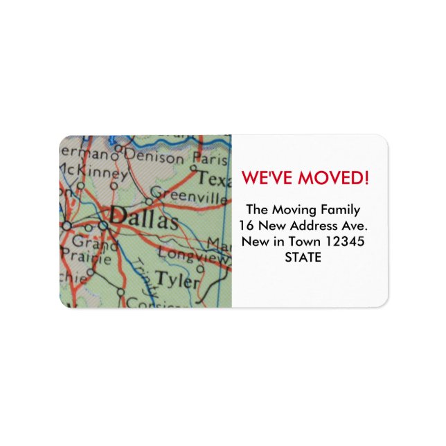 Dallas Vi har flyttat-etikett Adressetikett (Framsidan)