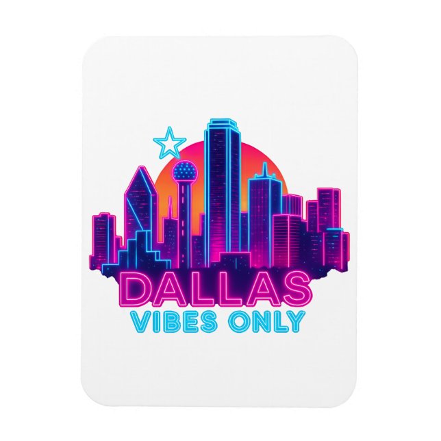 Dallas Vibes Only – Neon Skyline 1980-tals Synthwa Magnet (Vertikal)