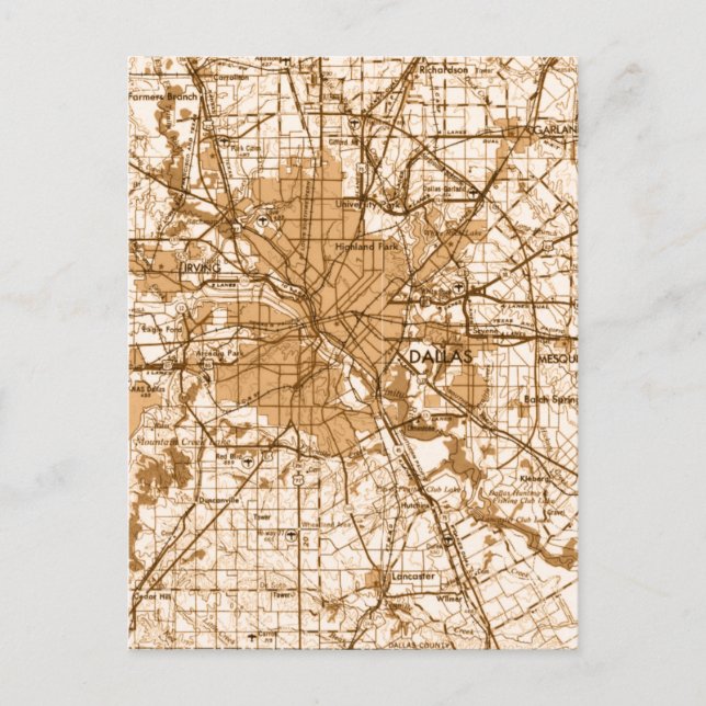 Dallas Vintage karta Vykort (Framsida)