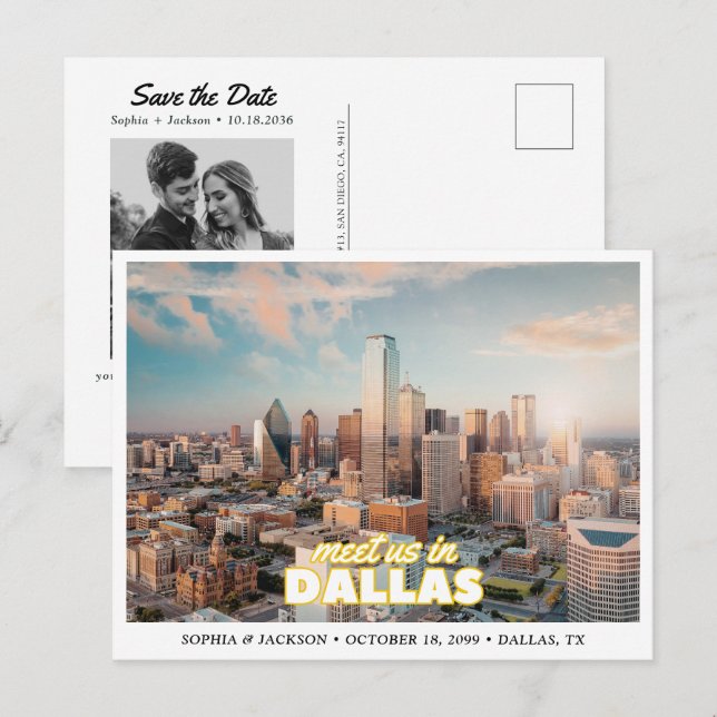 Dallas Wedding Save the Date Skyline Postcard Vykort (Fram/baksida)