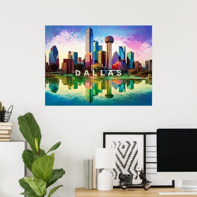 Dallass livliga siluett graffiti-konst poster (Hemmakontoret)