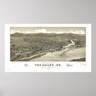 Dalles Oregon 1884 Antique Panoramic Karta Poster
