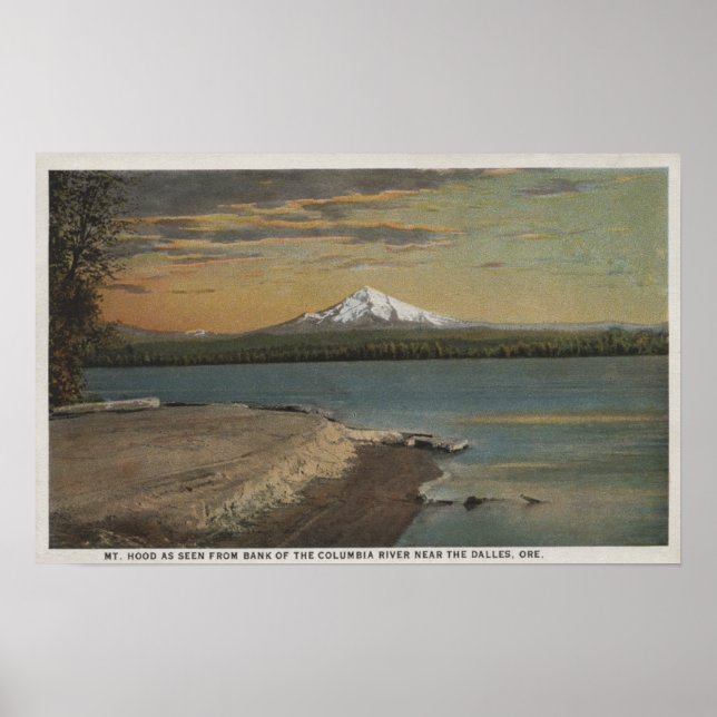 Dalles, Oregon - Mt. Huva från Columbia Rive Poster (Framsidan)