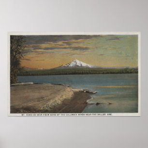 Dallesen, Oregon - Mt.-huvan från Columbia Rive Poster