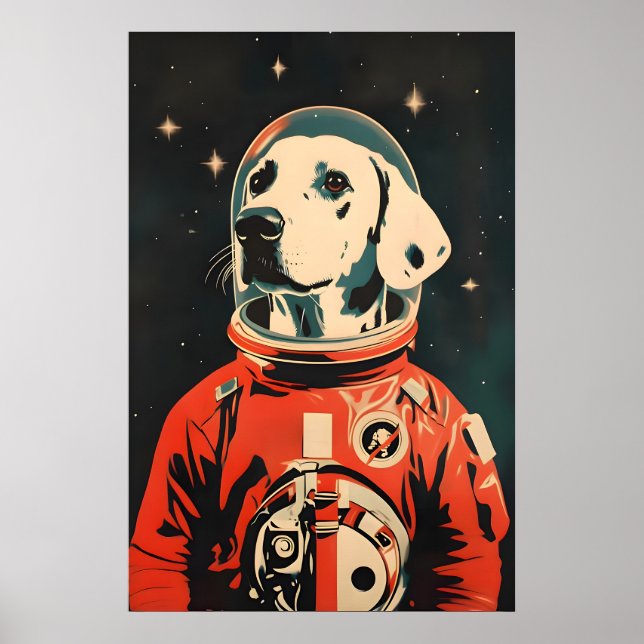Dalmatian Astronaut Poster, Dalmatian Retro Print Poster (Framsidan)