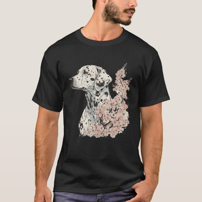 Dalmatian Cherry Blossom Dog Breed Japanese Sakura T Shirt (Framsida)