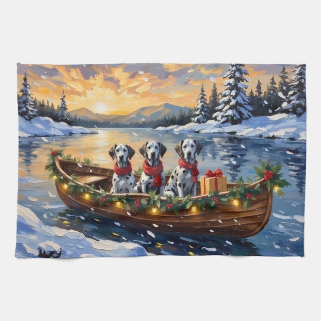 Dalmatian Christmas Boat Holiday Kökshandduk (Horisontell)