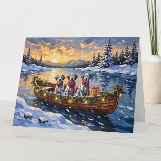 Dalmatian Christmas Boat Holiday Kort (Framsida)