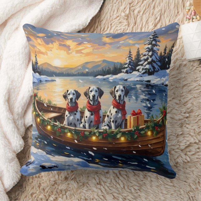 Dalmatian Christmas Boat Holiday Kudde (Filt)