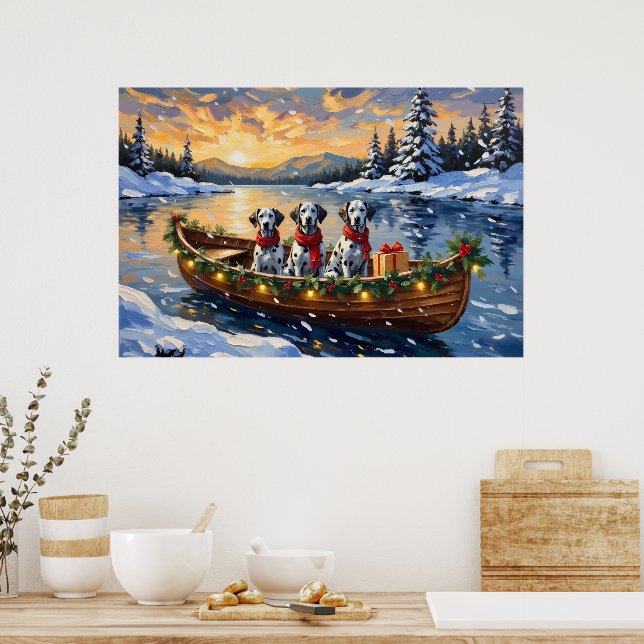 Dalmatian Christmas Boat Holiday Poster (Kök)