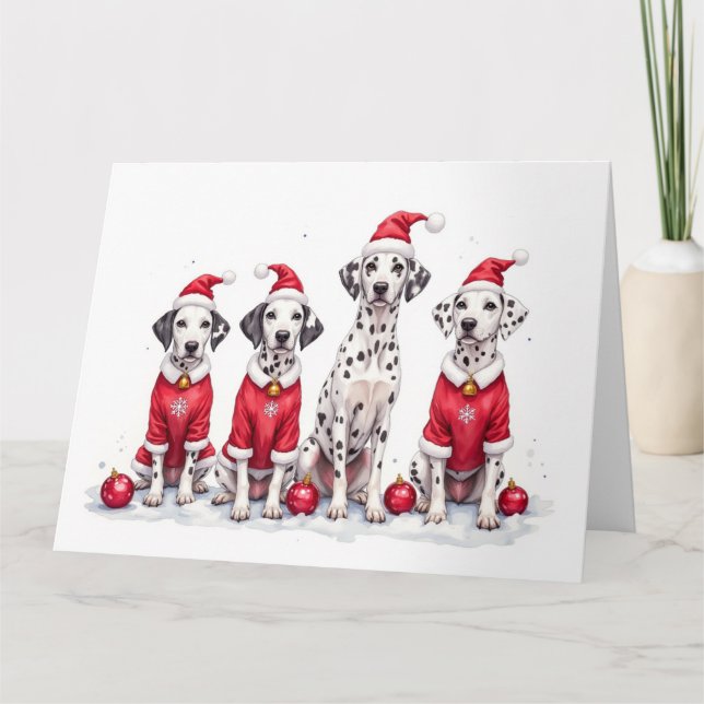 Dalmatian Christmas Dress Santa Hat Kort (Framsida)