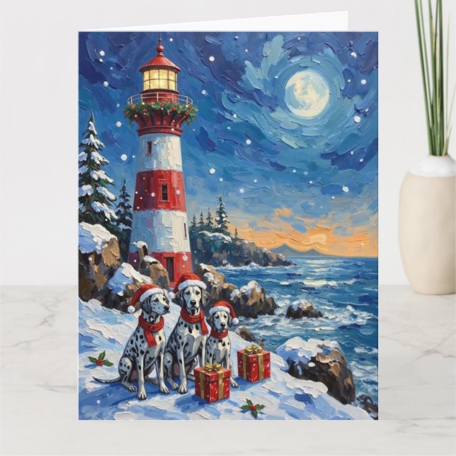 Dalmatian Christmas Lighthouse Holiday Kort (Framsida)