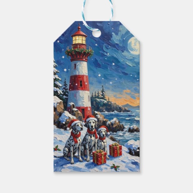 Dalmatian Christmas Lighthouse Holiday Presentetikett (Framsidan)