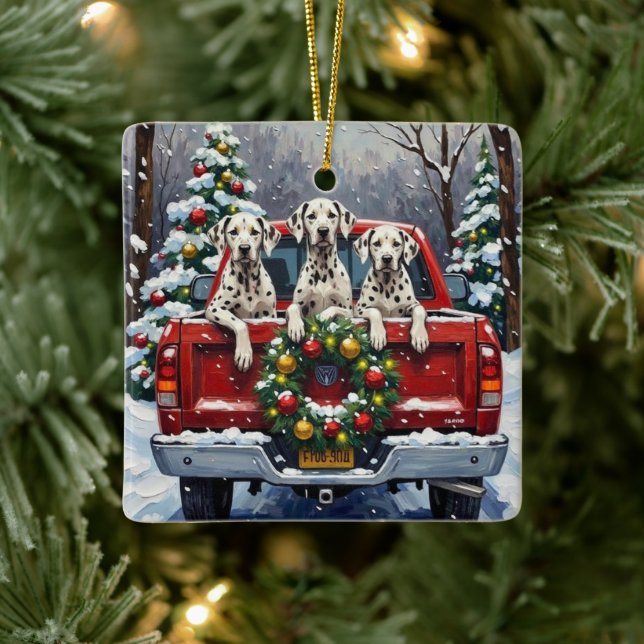 Dalmatian Christmas Red Truck Holiday Julgransprydnad Keramik (Träd)