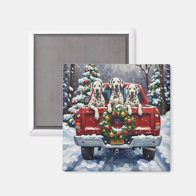 Dalmatian Christmas Red Truck Holiday Magnet (Front/Back)