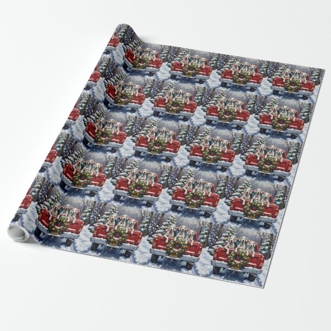Dalmatian Christmas Red Truck Holiday Presentpapper (Utrullad)