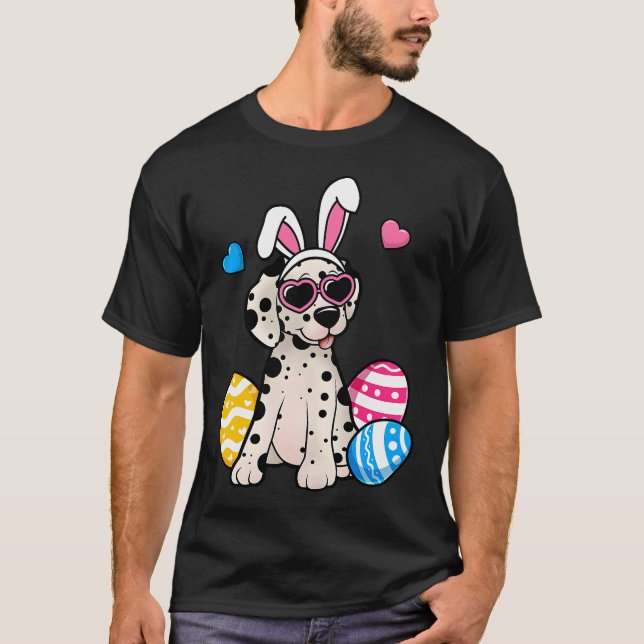 Dalmatian Dog Bunny Ears Sunglasses Easter Day T Shirt (Framsida)