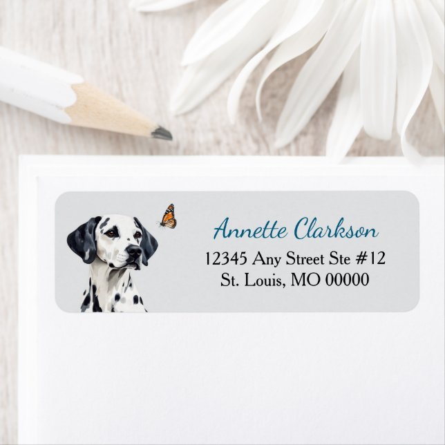 Dalmatian Dog Butterfly Wonder Returadress Etikett (Insitu)