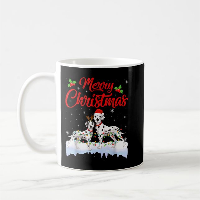 Dalmatian Dog Christmas Lights Funny Hat Santa Xma Kaffemugg (Vänster)