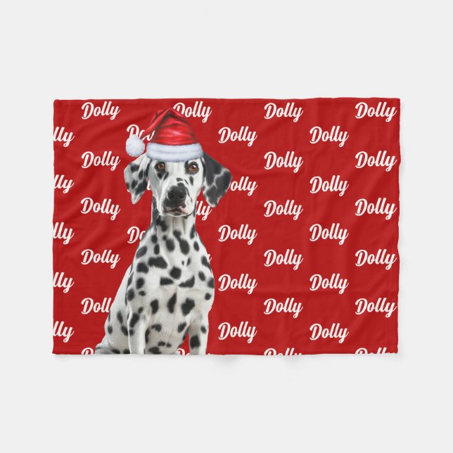 Dalmatian Dog Name on Red Christmas Holiday Fleecefilt (Framsidan (Horisontell))