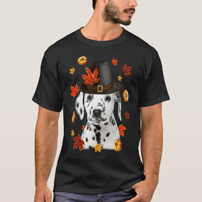 Dalmatian Dog Pilgrim Hat Fall Happy Thanksgiving T Shirt (Framsida)