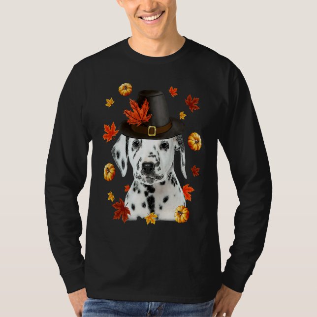 Dalmatian Dog Pilgrim Hat Fall Happy Thanksgiving T Shirt (Framsida)