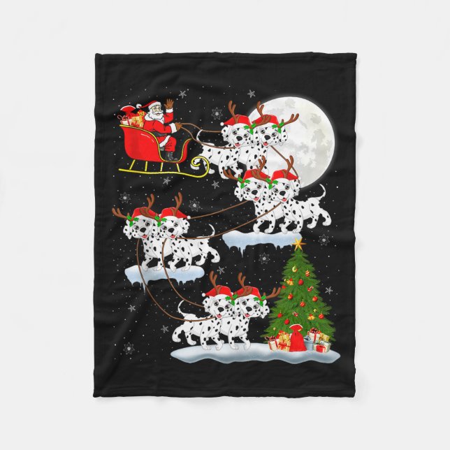 Dalmatian Dog Santa Sleigh Flying Funny Magical Ch Fleecefilt (Framsidan)
