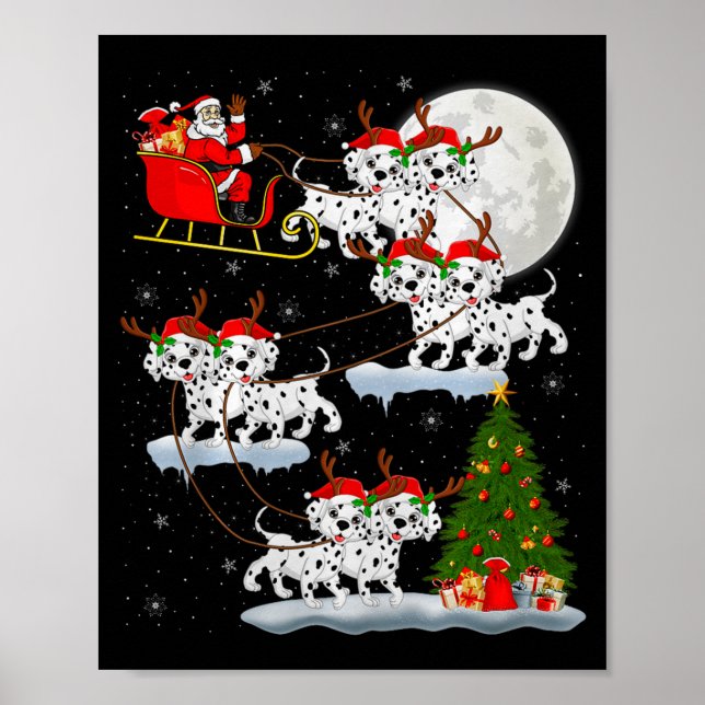 Dalmatian Dog Santa Sleigh Flying Funny Magical Ch Poster (Framsidan)