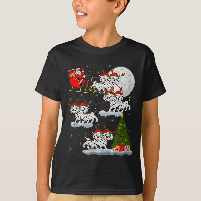 Dalmatian Dog Santa Sleigh Flying Funny Magical Ch T Shirt (Framsida)