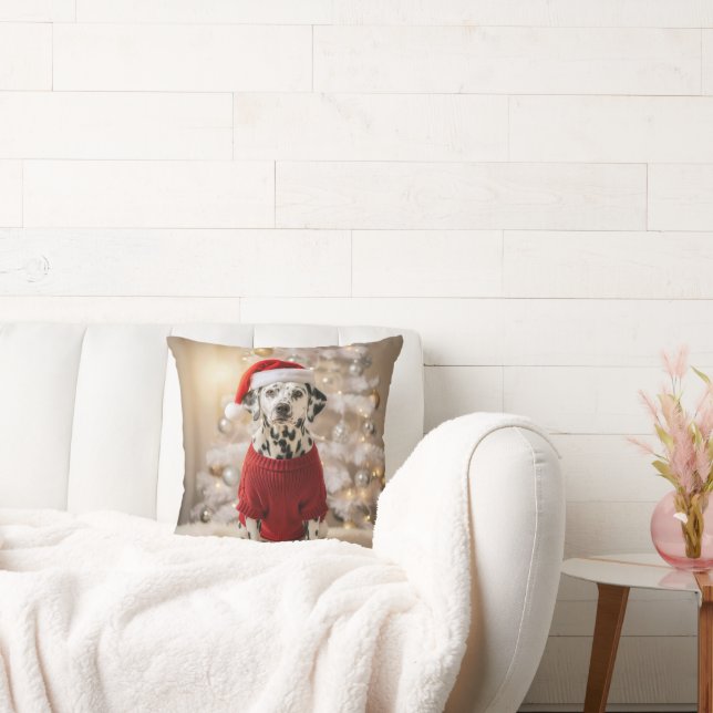 Dalmatian Dog Wearing a Red Christmas Sweater Kudde (Soffa)