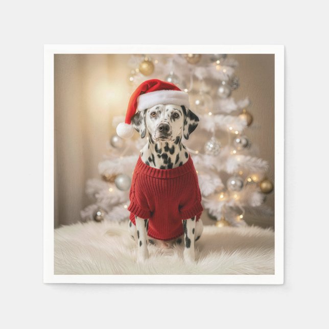 Dalmatian Dog Wearing a Red Christmas Sweater Pappersservett (Framsidan)