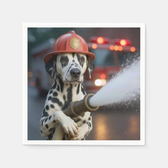 Dalmatian Dog With a Fire Hose Pappersservett (Framsidan)