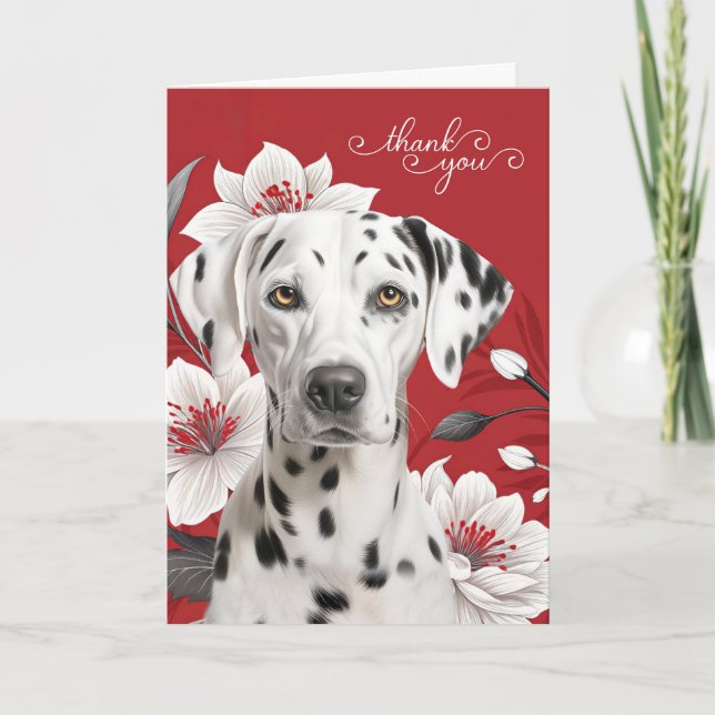 Dalmatian Dog with White Lilies on Red Tack Kort (Framsida)