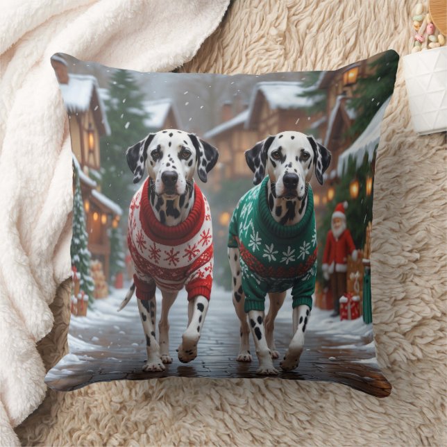 Dalmatian Dogs Christmas Snow Holiday  Kudde (Filt)