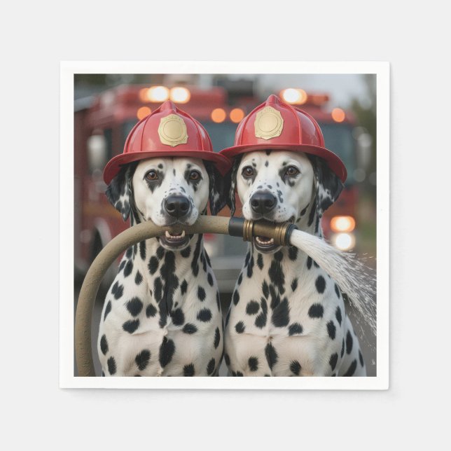 Dalmatian Dogs Holding a Fireman Hose Pappersservett (Framsidan)