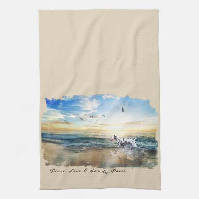 Dalmatian fredkärlek & sandiga tassar kökshandduk (Vertikal)