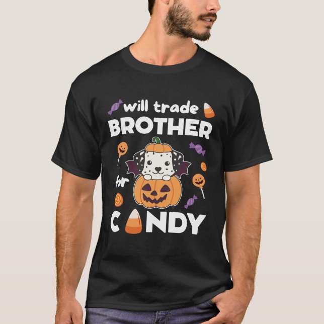 Dalmatian Halloween Pumpkin Dogs Swap Brother For  T Shirt (Framsida)